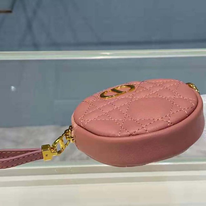Dior Women Detachable Dior Caro Round Coin Purse-Pink