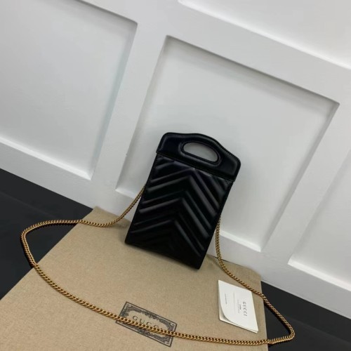 Gucci Women GG Marmont Top Handle Mini Bag Black Matelassé Chevron Leather