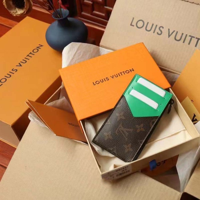 Louis Vuitton LV Unisex Coin Card Holder Monogram Macassar Coated Canvas Green