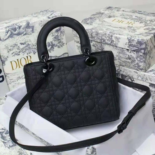 Dior Women Medium Lady Dior Bag Black Ultramatte Cannage Calfskin