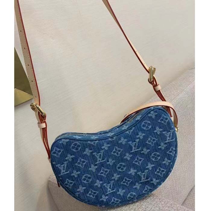 Louis Vuitton LV Unisex Croissant MM Denim Blue GOTS Certified Cotton Monogram Denim