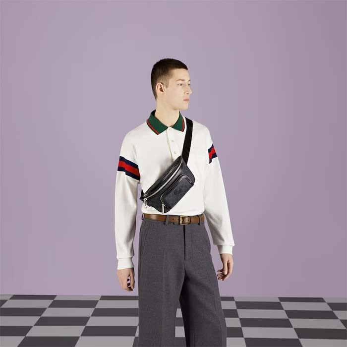 Gucci Unisex GG Large Belt Bag Black GG Supreme Canvas Leather Oval Interlocking G