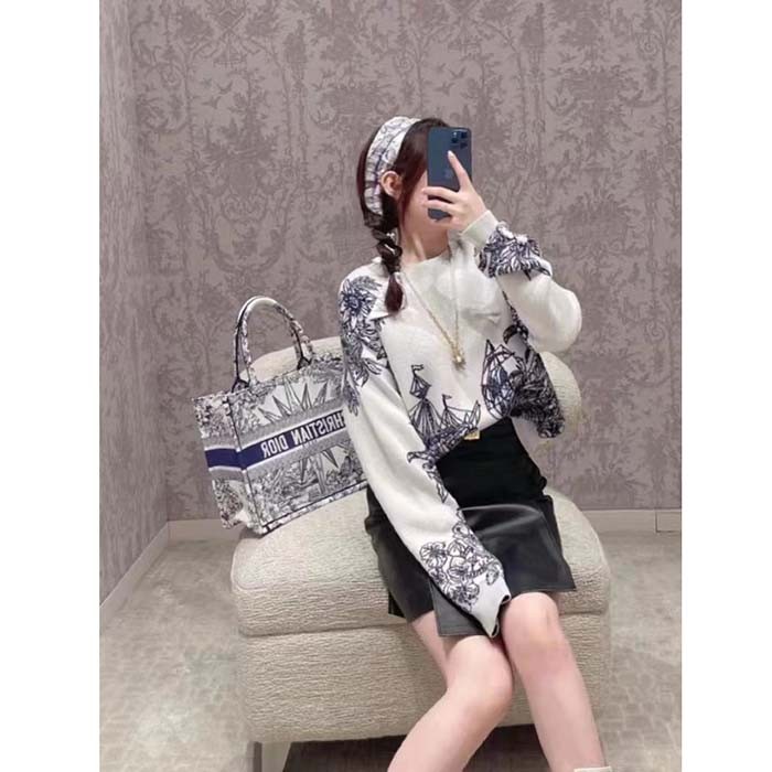 Dior Unisex CD Medium Book Tote White Blue Rêve D'Infini Embroidery