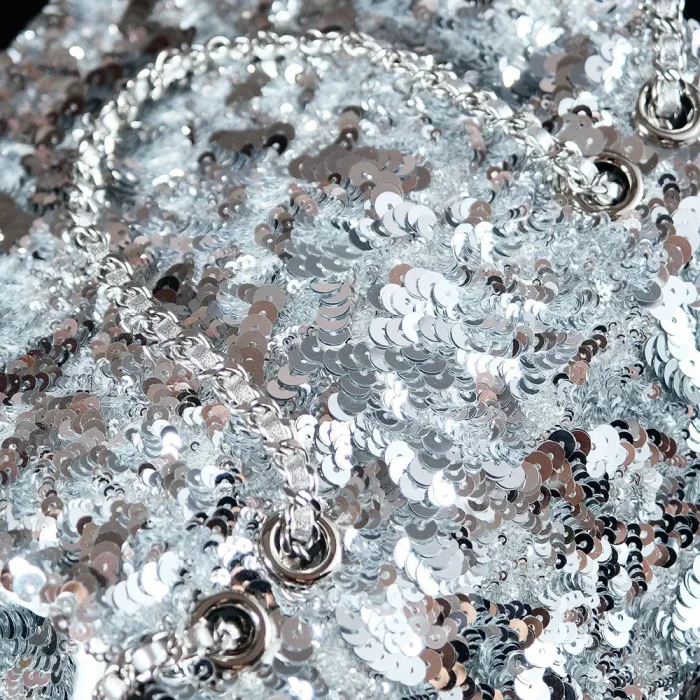 Chanel Women Flap Bag Sequins Silver Tone Metal AS4561