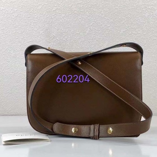 Gucci Women Horsebit 1955 Shoulder Bag Brown Textured Leather Vintage Effect Flap Closure