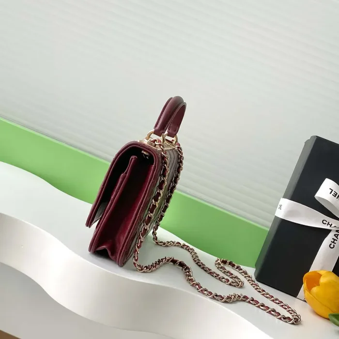 Chanel Women Wallet On Chain Lambskin Imitation Pearls Gold Metal-Maroon