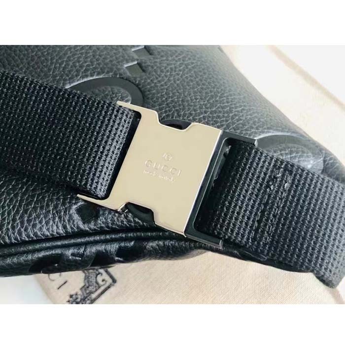 Gucci Unisex Jumbo GG Belt Bag Black Leather Zip Closure