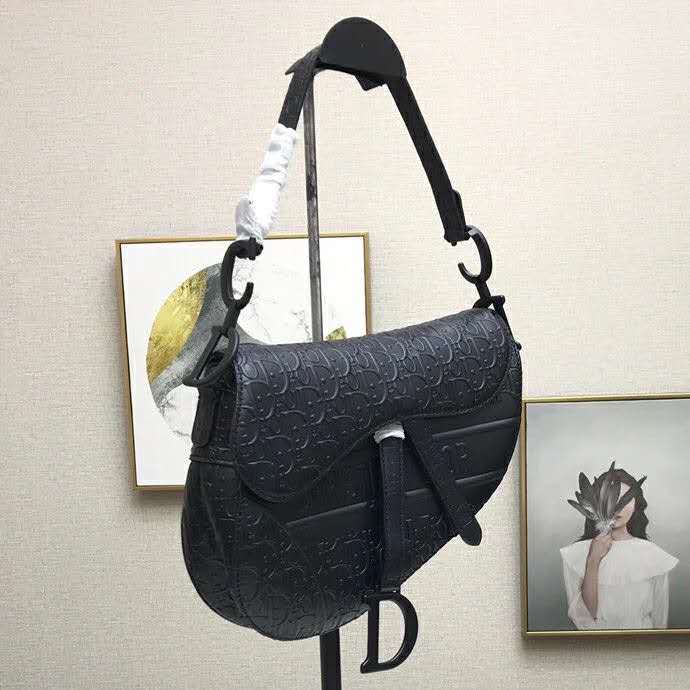 Dior Unisex Saddle Bag Black Dior Oblique Embossed Calfskin 'CD'