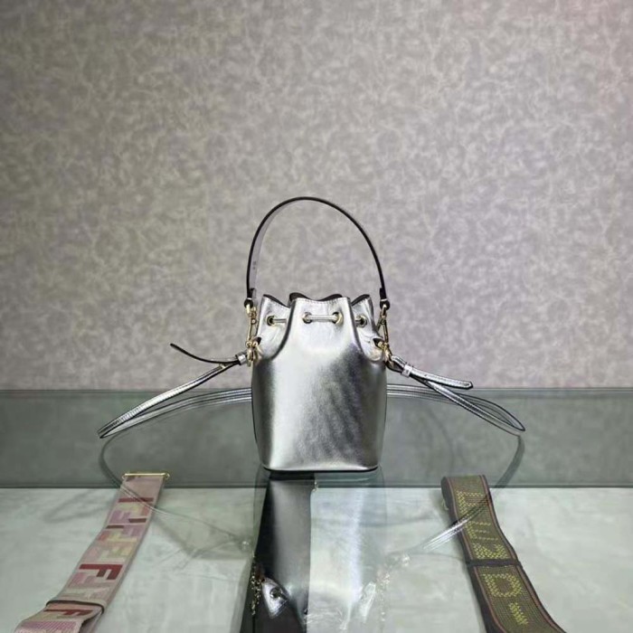 Fendi Women Mon Tresor Silver Laminated Leather Mini Bag