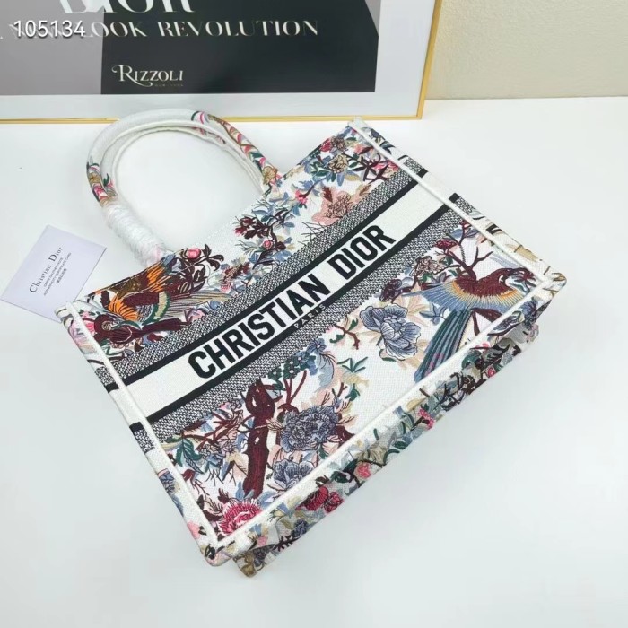 Dior Women CD Medium Book Tote Ecru Multicolor Jardin D'Hiver Embroidery