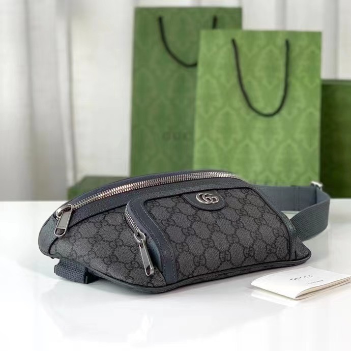 Gucci Unisex GG Ophidia Belt Bag Grey Black GG Supreme Canvas Leather Double G
