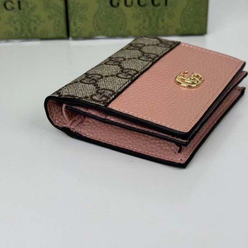 Gucci Unisex GG Marmont Card Case Wallet Double G Beige Ebony GG Supreme Canvas Pink Leather Style ‎658610 17WAG 5788