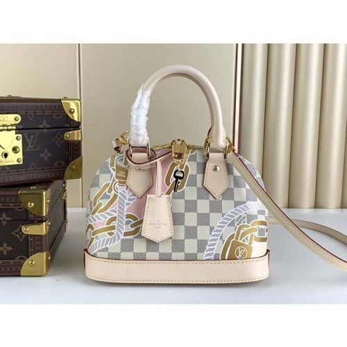 Louis Vuitton LV Women Alma BB Handbag Damier Azur Coated Canvas Cowhide Leather