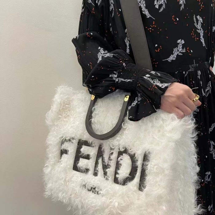 Fendi Women Fendi Sunshine Large White Mohair Shopper