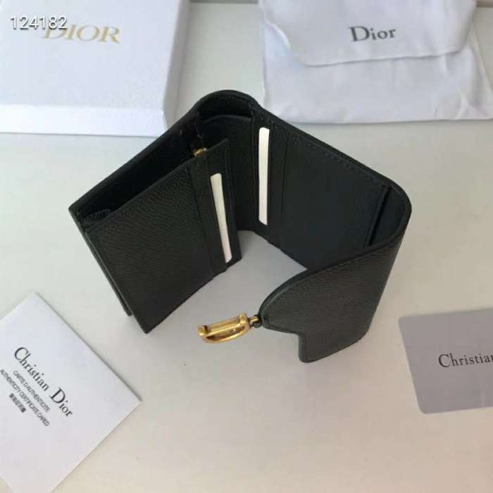 Dior Unisex Saddle Flap Card Holder Black Goatskin 'D' Accent