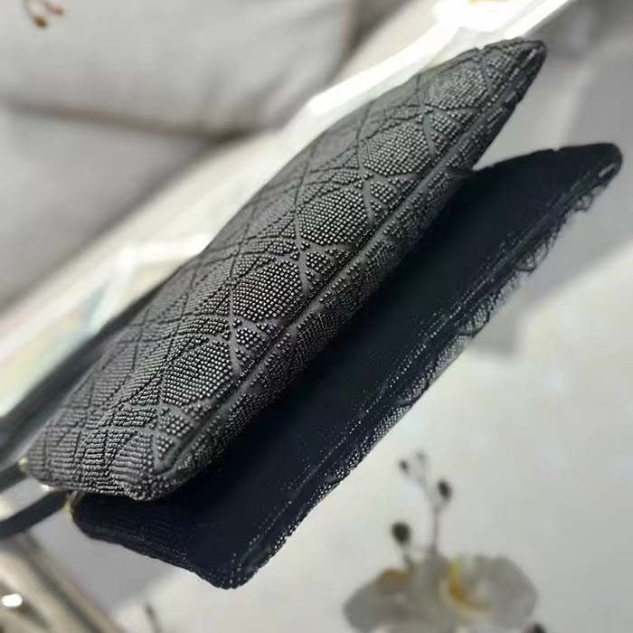 Dior Women CD Dior Dream Bag Black Cannage Cotton Bead Embroidery