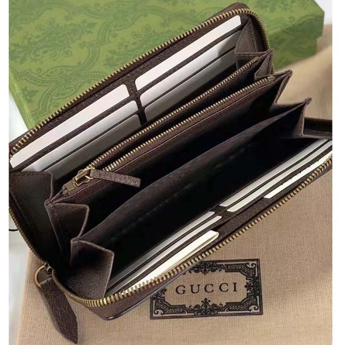 Gucci Unisex Diana Jumbo GG Wallet Camel Ebony Canvas Brown Leather