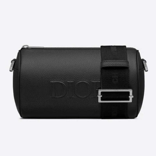 Dior Unisex Roller Messenger Bag Black Grained Calfskin "Dior" Signature