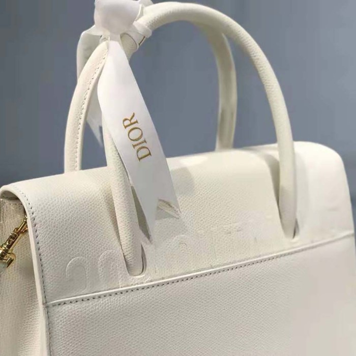 Dior Women Medium ST Honore Tote Latte Grained Calfskin-White