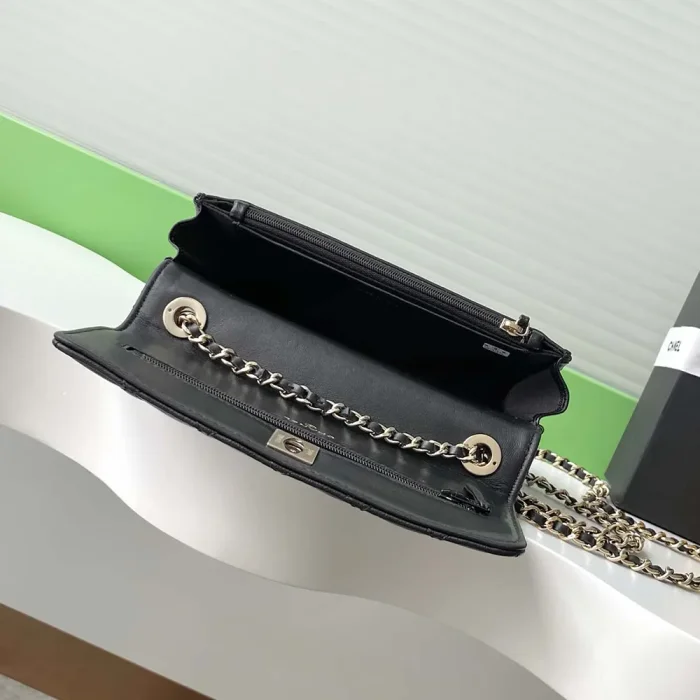 Chanel Women Wallet on Chain Lambskin Strass Gold Tone Metal-Black