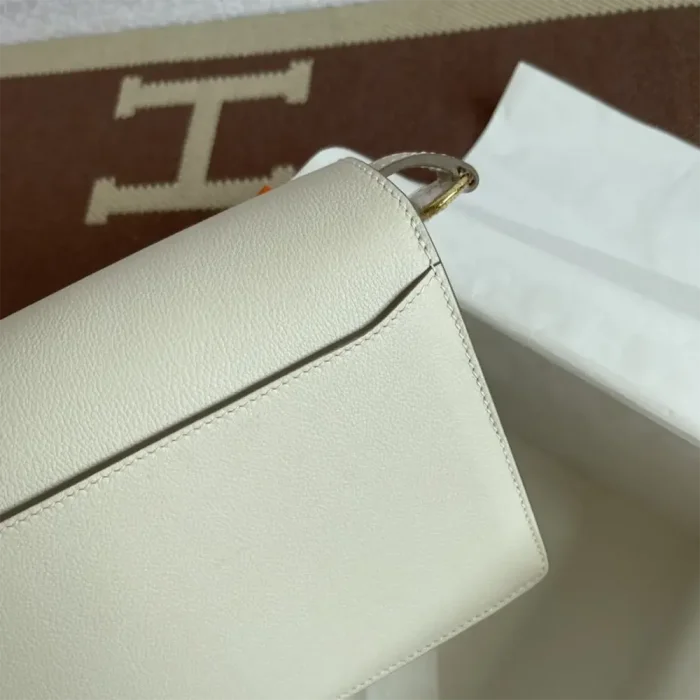 Hermes Women Roulis Mini Bag in Evergrain Calfskin-White/Gold