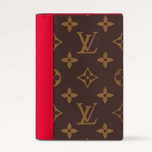 Louis Vuitton LV Unisex Passport Cover Red Monogram Macassar Coated Canvas Cowhide Leather