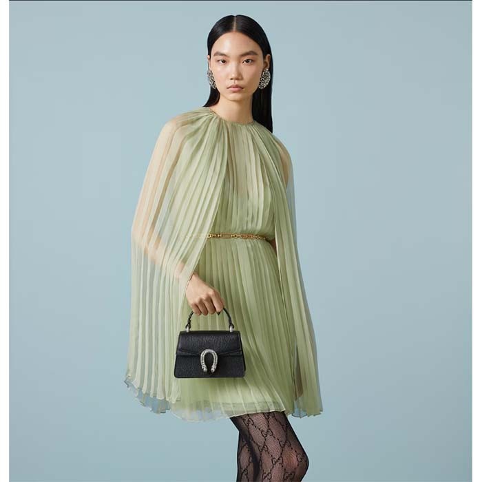 Gucci GG Women Dionysus Mini Top Handle Bag Black Crystal Hardware Tiger Head Closure