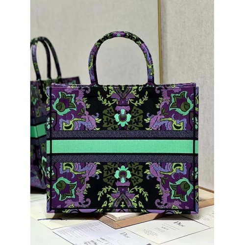 Dior Women CD Large Dior Book Tote Multicolor Dior Indian Purple Embroidery