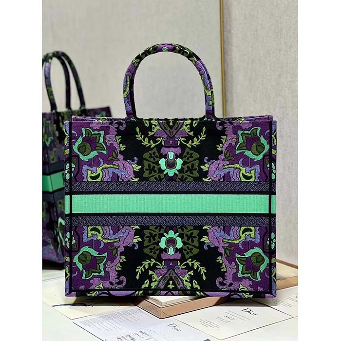 Dior Women CD Large Dior Book Tote Multicolor Dior Indian Purple Embroidery