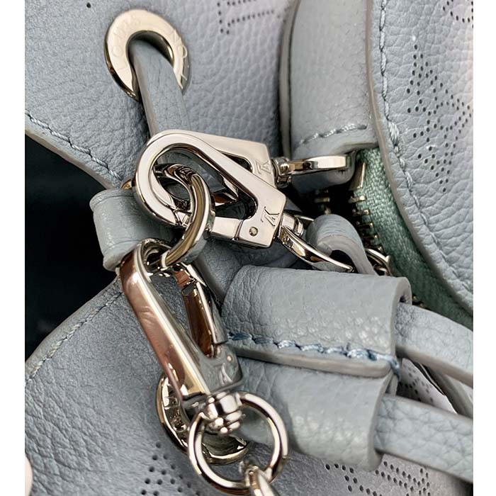 Louis Vuitton LV Women Bella Bucket Bag Olympe Blue Perforated Mahina Calf Leather