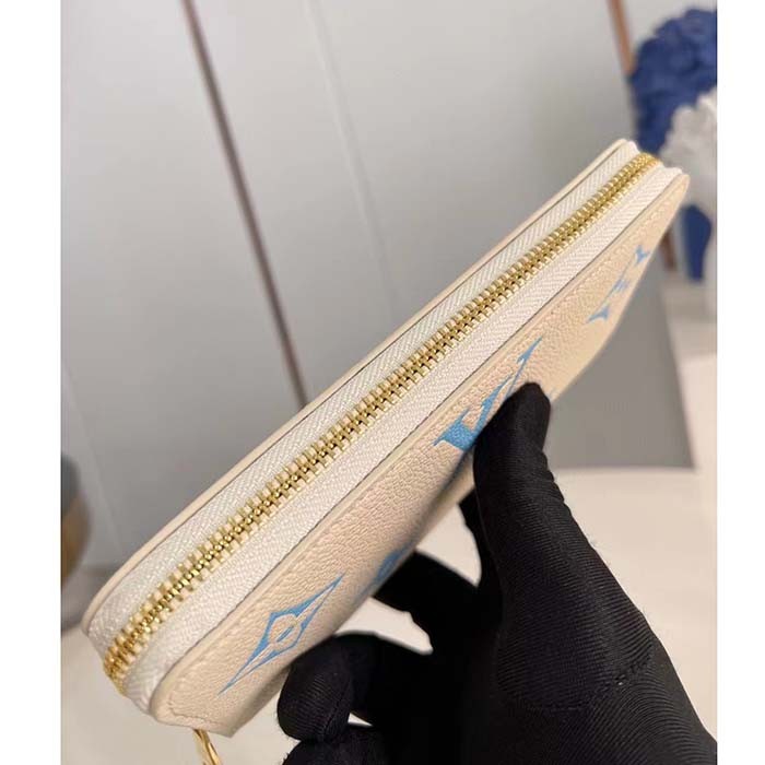 Louis Vuitton LV Unisex Zippy Wallet Blue Monogram Embossed Grained Cowhide Leather M83308