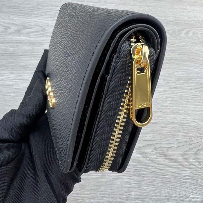 Gucci Unisex GG Mini Wallet Gucci Script Black Leather Taffeta Lining