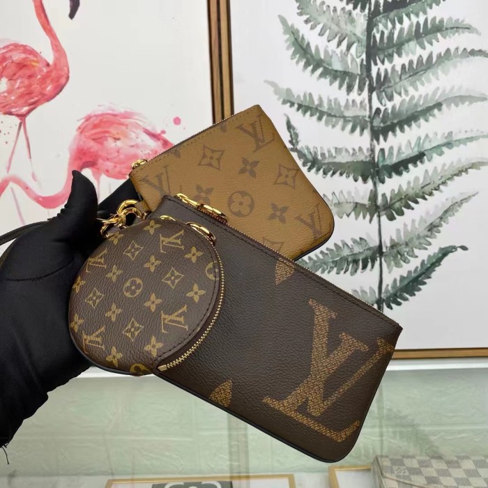 Louis Vuitton LV Unisex Trio Pouch Monogram Giant Mini Coated Canvas Cowhide