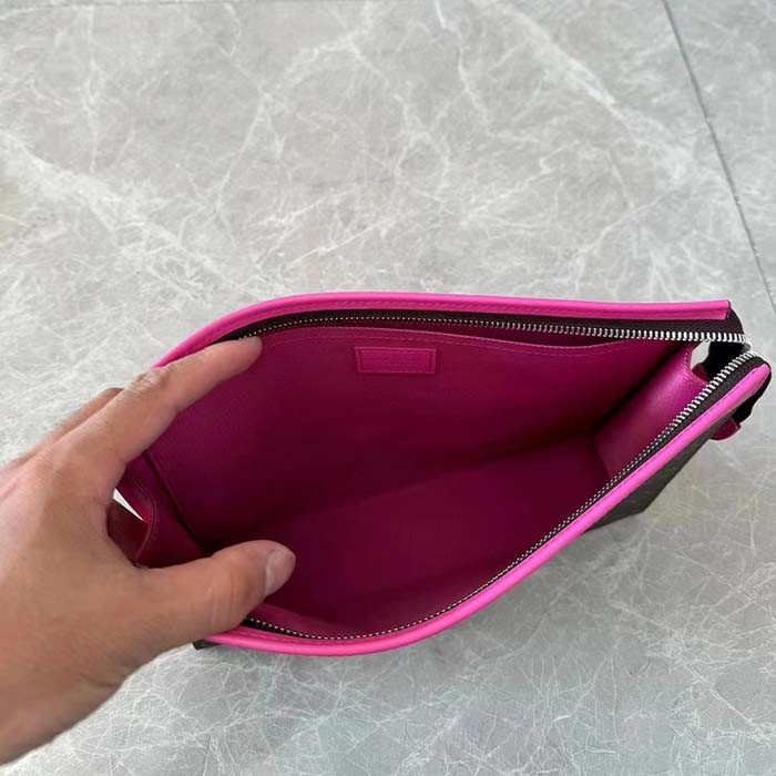 Louis Vuitton LV Unisex Pochette Voyage MM Pink Monogram Macassar Coated Canvas Cowhide-Leather