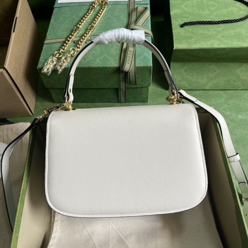 Gucci Women GG Blondie Top-Handle Bag White Leather Round Interlocking G