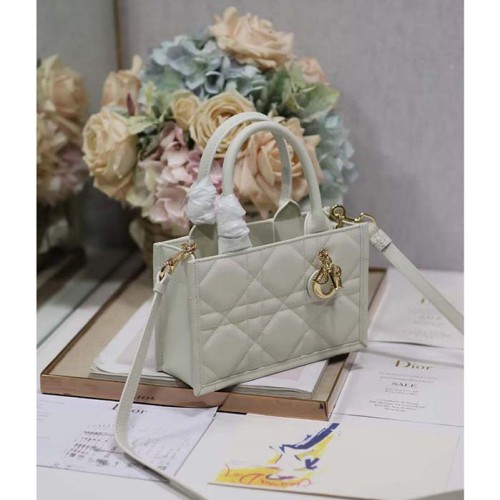 Dior Women CD Mini Dior Book Tote Latte Macrocannage Calfskin