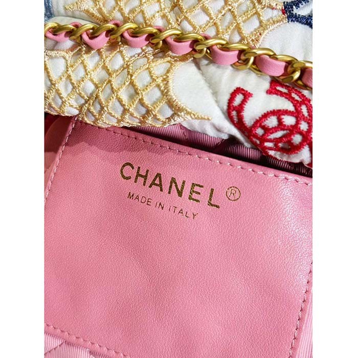 Chanel Women CC 22 Mini Handbag Lace Patchwork Gold-Tone Metal Multicolor