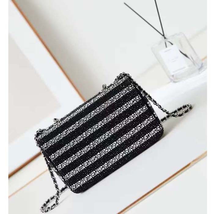 Chanel Women CC Evening Bag Strass Silver-Tone Metal Black Silver