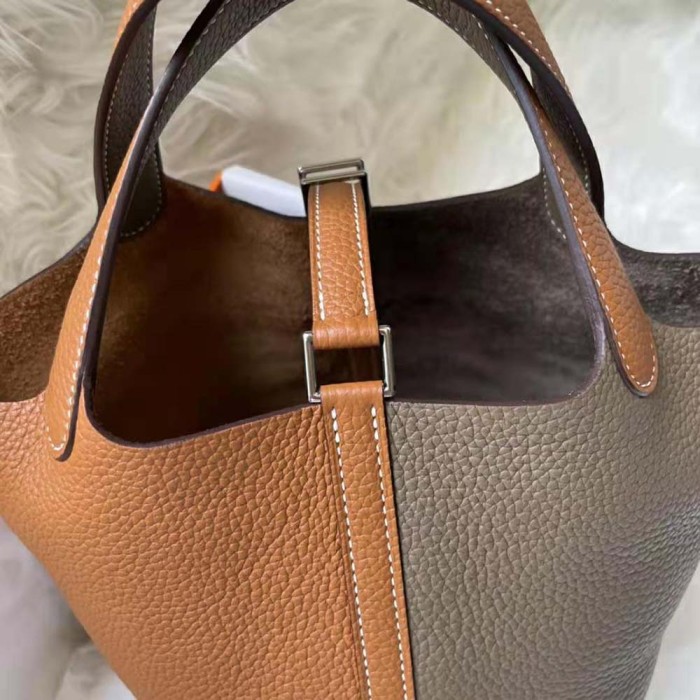 Hermes Women Picotin Lock 22cm in Cowhide leather-Brown Coffee