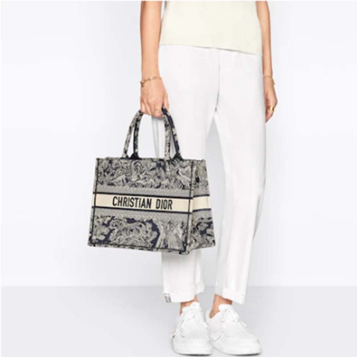 Dior Unisex Medium Book Tote Blue Toile De Jouy Reverse Embroidery