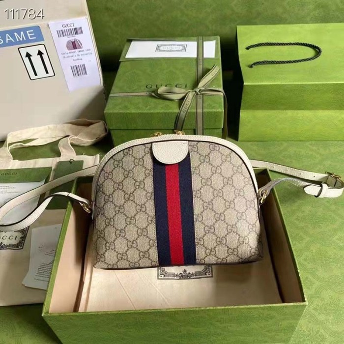 Gucci Women Ophidia GG Small Shoulder Bag Beige GG Supreme Canvas