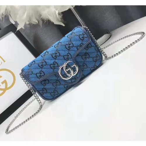 Gucci Women GG Marmont Multicolor Super Mini Bag Blue Double G
