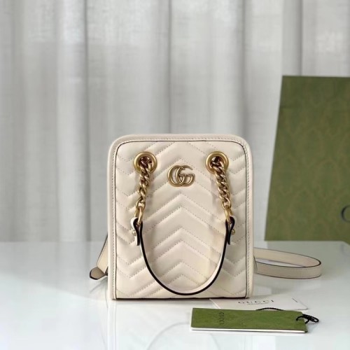 Gucci Women GG Marmont Matelassé Mini Bag White Chevron Leather Double G