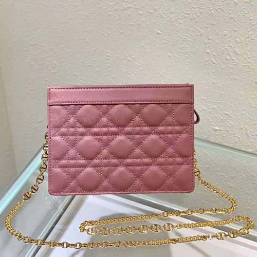Dior Women Caro Zipped Pouch with Chain Cedar Pink Supple Cannage Calfskin