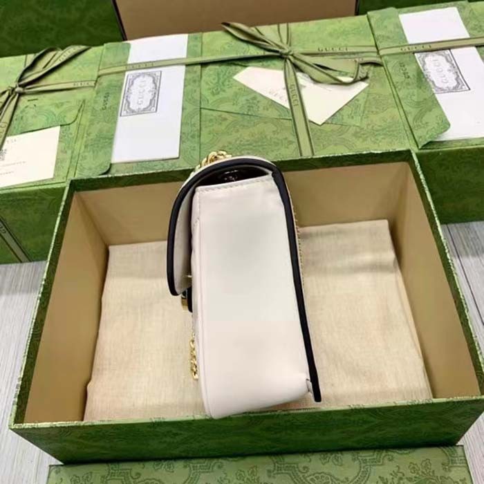 Gucci Women GG Deco Mini Shoulder Bag White Quilted Leather Interlocking G