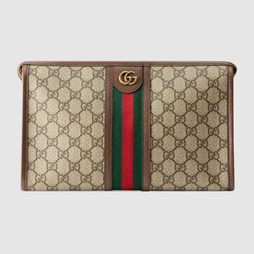 Gucci GG Unisex Ophidia GG Toiletry Case in Beige/Ebony GG Supreme Canvas
