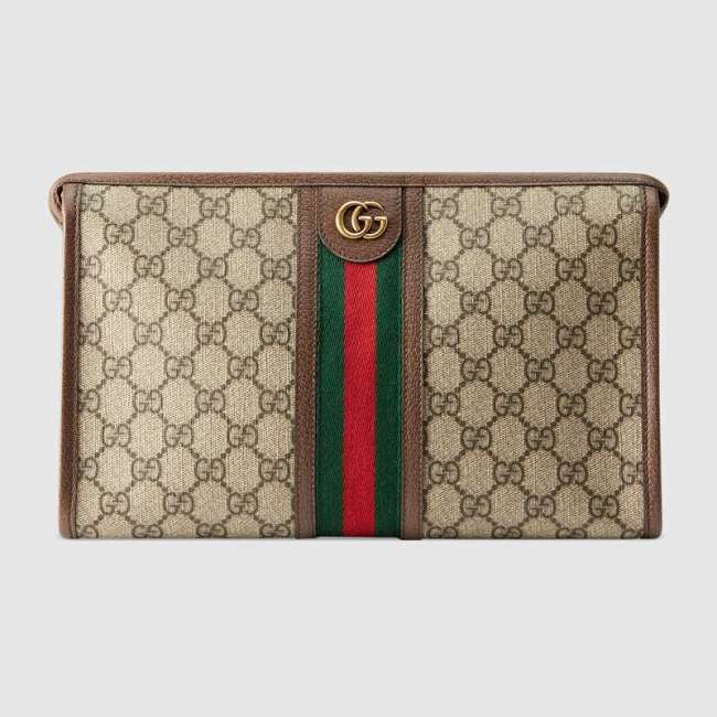 Gucci GG Unisex Ophidia GG Toiletry Case in Beige/Ebony GG Supreme Canvas