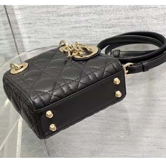 Dior Women CD Lady Dior Micro Bag Black Cannage Lambskin