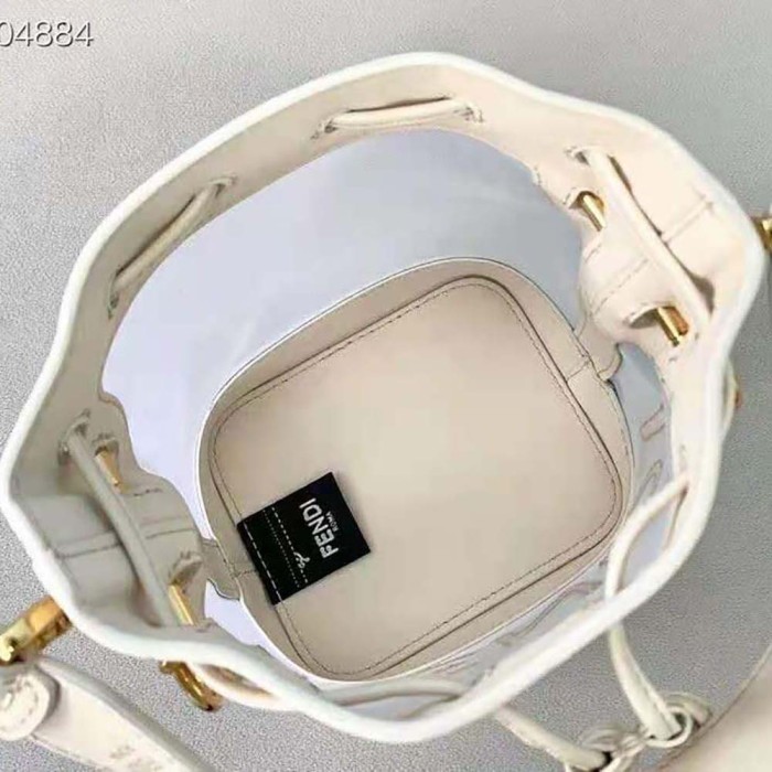 Fendi Women Mon Tresor Leather and Mesh Mini-Bag-White