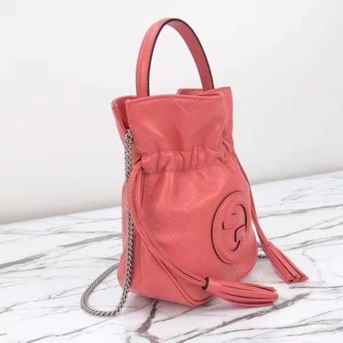 Gucci Women GG Blondie Mini Bucket Bag Pink Leather Round Interlocking G